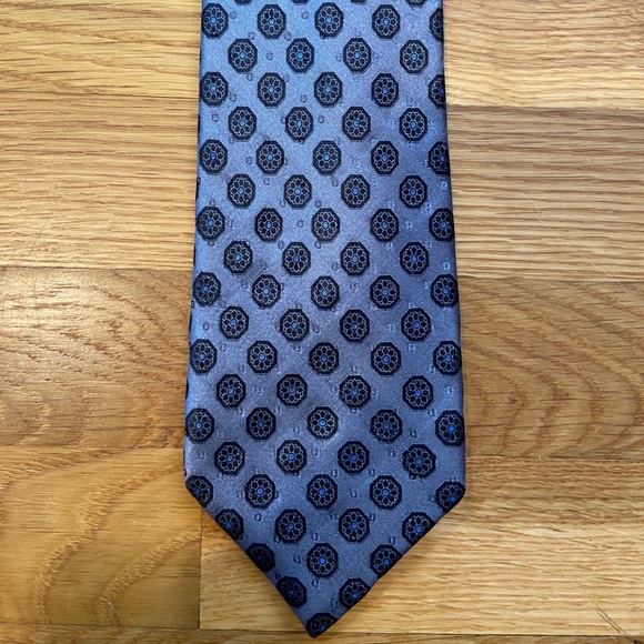 Ermenegildo Zegna Men’s Tie Gray Blue Geometric - Picture 2 of 6